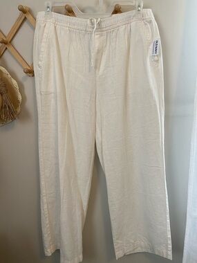 Old Navy Cream Drawstring Linen-Blend Pants